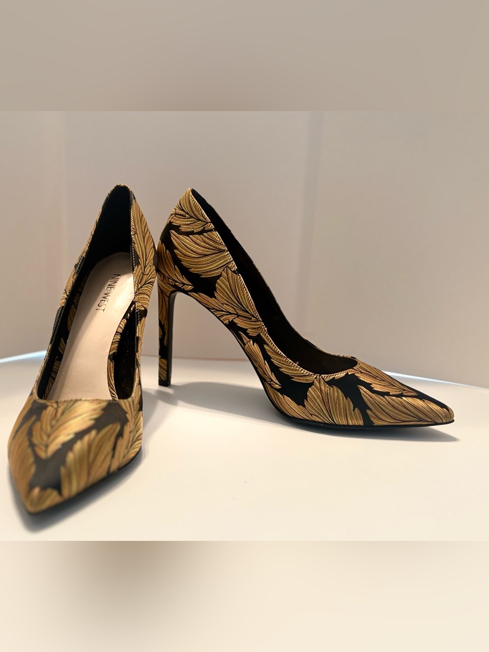 Nine West Black Pumps with Gold Leaf Pattern